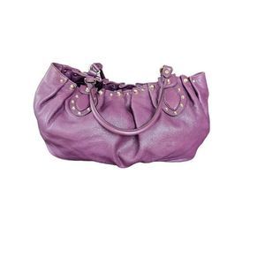 Gucci Womens Pelham Hobo Handbag Purple Studded Leather Snap Dual Handle Italy L